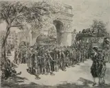 John Sloan, - ''Buses in Washington Square'' (Morse 219)-, etching, 1925