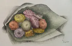 Luigi Rist, - ''Straw Flowers'' (Williams 34)-, woodcut in color with embossing, 1955