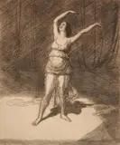 John Sloan, - ''Isadora Duncan'' (Morse 172)-, etching, 1915, branching tears in bottom margin, approximately 1 1/8'', some pap
