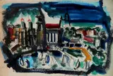 James Johnson, - City and Sailboats-, watercolor on paper, 1954