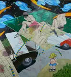 Ken Nevadomi, - ''Attacking the A & P III''-, acrylic on canvas, 1976