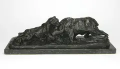 Laurence Isard, - Lion Fighting a Buffalo-, bronze sculpture, 1974