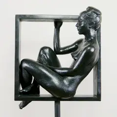 Richard McDermott Miller, - Woman Sitting in A Square-, bronze sculpture, 1969, initialed