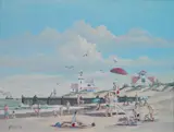 George K Ralph, - At the Beach-, gouache on board, 1986
