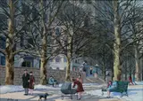 George K Ralph, - Early Spring in the City-, gouache on board, 1986