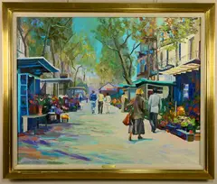 Don Hazen, - The Flower Market-, oil on canvas