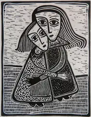 Alfons Dargis, - Two Women-, woodcut, 1950