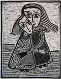 Alfons Dargis, - Two Women-, woodcut, 1950