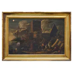 Adriaen van der Cabel, Baia portuale mediterranea con figure, oil on canvas