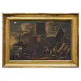 Adriaen van der Cabel, Baia portuale mediterranea con figure, oil on canvas