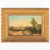 Henry Marko', Veduta di Firenze / Paesaggio con cascata, oil on canvas
