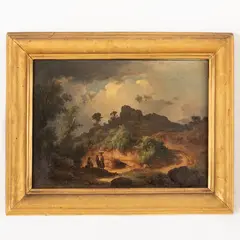 Károly Markó the Younger, Budapest 1822 - Mosca 1891 / Paesaggio di campagna con tre contadini, oil on canvas