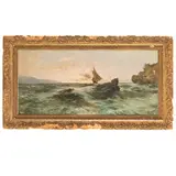 Giacinto Bo, Montanaro C.se, 1832 - Torino, 1912 / Marina con veliero / Firmato Bo in basso a destra, oil on canvas