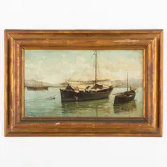 Achille Petrocelli, Napoli 1861 - Napoli dopo il 1916 / Marina napoletana / Firmato A Petroccelli e datato 1885 in basso a sinistra, oil on canvas