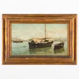 Achille Petrocelli, Napoli 1861 - Napoli dopo il 1916 / Marina napoletana / Firmato A Petroccelli e datato 1885 in basso a sinistra, oil on canvas