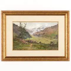 Cesare Gheduzzi, Crespellano, 1894 - Torino, 1944 / Paesaggio con animali al pascolo / Firmato C Gheduzzi in basso a sinistra, oil on tavoletta