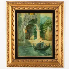 Rodolfo Paoletti, Venezia 1866 - Milano 1924 / Canale veneziano con gondola / Firmato Paoletti R in basso a destra, oil on compensato
