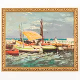 Giuseppe Palanti, Milano 1881 - 1946 / Marina con barche / Firmato G Palanti in basso a sinistra, oil on panel