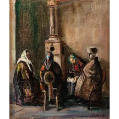 Eso Peluzzi, Cairo Montenotte, 1894 - Monchiero, 1985 / Nell'ospizio, Santuario / Firmato E Peluzzi in basso a destra, oil on tavoletta