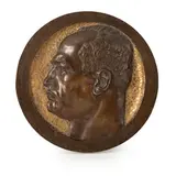 Augusto Rivalta, Alessandria 1837 - Firenze 1925 / Profilo di Mussolini / Firmato A Rivalta in basso a destra, iscrizione N. Melli, Firenze a sinistra, bronze
