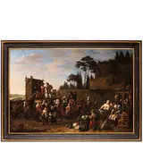 Jan van Buken, Paesaggio romano con scena di mercato e figure della commedia dell'arte, oil on canvas