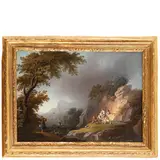Carlo Bonavia, Paesaggio fluviale con figure su sponda, oil on canvas