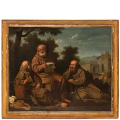 Giuseppe Gambarini, Paesaggio con monaci e contadini, oil on canvas