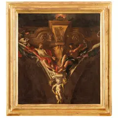 Domenico Piola, Bozzetto raffigurante due Virtù per i peducci della volta affrescata della cappella dedicata a San Gaetano di Thiene nella chiesa di San Siro (1671-1674), oil on canvas