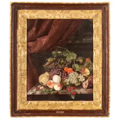 Joris van Son, Natura morta con uva, pesca, noci e fichi, oil on canvas
