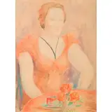 DONNA CON FIORI, 1938 by Sassu Aligi, pastel on paper, offered Jun 2013