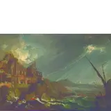 Gaetano Ottani, Veduta costiera con tempesta di mare, oil on canvas