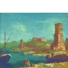 Francesco Albotto, Paesaggio costiero di fantasia, oil on canvas