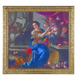 Giuseppe Recco, Natura morta di fiori con figura femminile e paggio / Siglato e datato 1686
