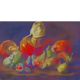 Angelo Maria Rossi, Natura morta con zucche e uva / Natura morta con funghi, fichi, susine e mela, oil on canvas