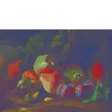 Angelo Maria Rossi, Natura morta con pere mandorla e susine / Natura morta con funghi corbezzoli e fichi d'india, oil on canvas