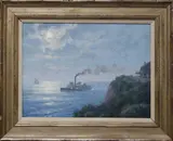 Paddle Steamer Rounding Headland Under a Moonlit Sky by William G. Muller, Oil on Artist Board, offered Dec 2019