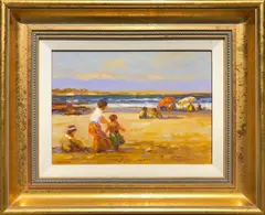 Vernon Broe, Summer Beach Bathers, Oil on Canvas Board