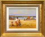 Vernon Broe, Summer Beach Bathers, Oil on Canvas Board