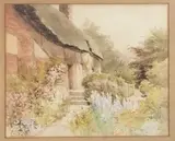 Jane Brewster Reid, English Thatched Roof Cottage and Garden, Watercolor on Paper