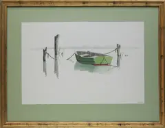 Lone Green Dory by Doris and Richard Beer, Watercolor on Paper, offered Dec 2019