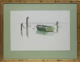 Lone Green Dory by Doris and Richard Beer, Watercolor on Paper, offered Dec 2019