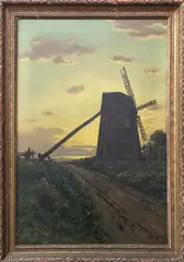 William Frederick Paskell, Sunset at the Old Mill, Nantucket, Oil On Canvas