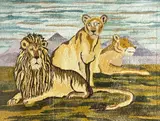 Hand Crafted Trompe l’Oeil Paper by Mellie Cooper, Sculpture of a Hooked Rug Depicting a Family of Lions, offered Aug 2019