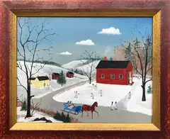 Winter Sleigh Ride Scene by Charlie Munro, Oil on Panel, offered Aug 2019