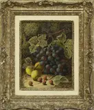 Oliver Clare, Still Life of Grapes, Raspberries and Plumbs on a Mossy Bank