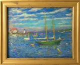 George C. Thomas, Afternoon Sun Nantucket From Ferry Dock, Pastel on Paper