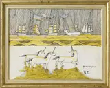 John F. Lochtefeld, Unicorns and Whales, Acrylic and Pen on Masonite