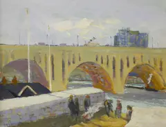 James Harrington, View of Washington, DC Bridge, Oil on Canvas