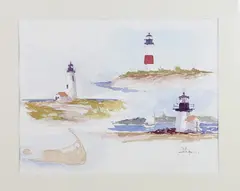 Lighthouses of Nantucket Island by David Lazarus, Watercolor on Paper, offered Aug 2018