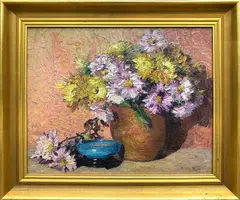 Anne Ramsdell Congdon, Chrysanthemum Floral Still Life, Oil on Masonite